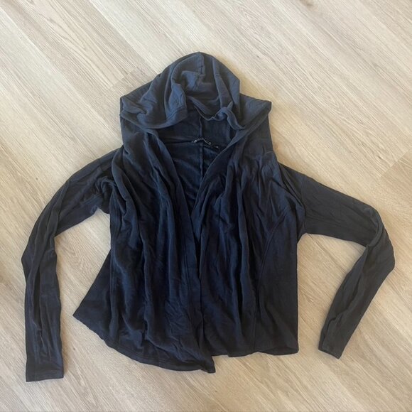 ATHLETA Nirvana Black Hoodie Wrap Open Cardigan Medium - Picture 1 of 11